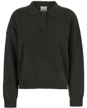Allude Polo Shirt With Classic Collar And Ribbed Trims - Black