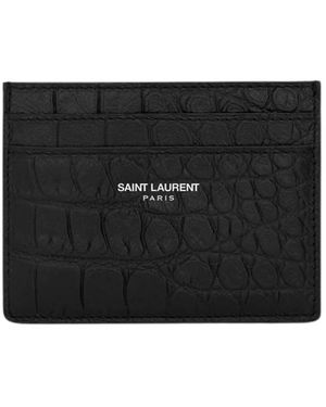 Saint Laurent Croc-Embossed Card Holder - Black
