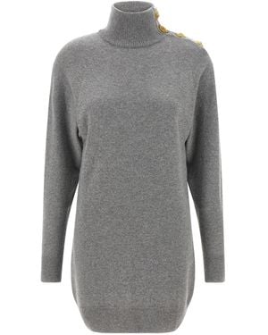 Balmain Turtleneck Wool And Cashmere Dress - Gray