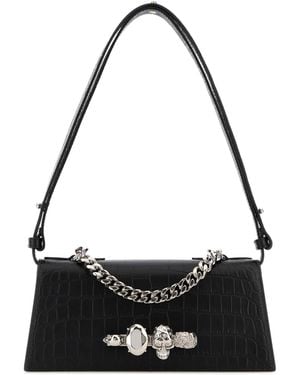 McQueen Leather Mini Jewelled Shoulder Bag - Black