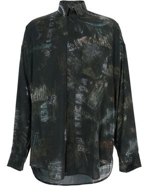 Balenciaga Shirt With All-Over Print, Viscose - Black