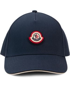 Moncler Cotton Baseball Cap With Curved Visor Hat - Blue