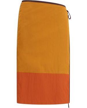 Saint Laurent Tie-Detail Colour-Block Skirt Nylon - Orange