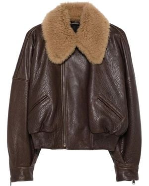Petar Petrov Shearling-Collar Leather Jacket - Brown