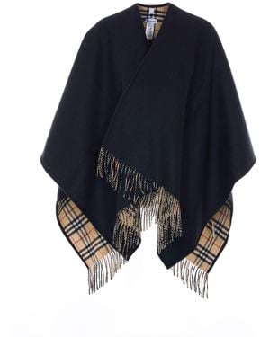 Burberry Reversible Check Wool Cape - Blue