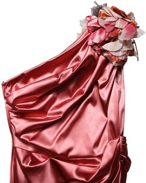 Dolce & Gabbana Draped Midi Flower Appliques Dress Acetate Nylon Elastane - Red