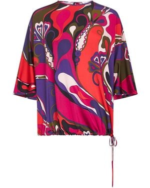 PUCCI Orchidee Print Stretch Viscose Cape Blouse - Red