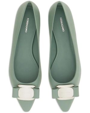 Ferragamo New Vara-Bow Lambskin Ballerina Shoes - Green