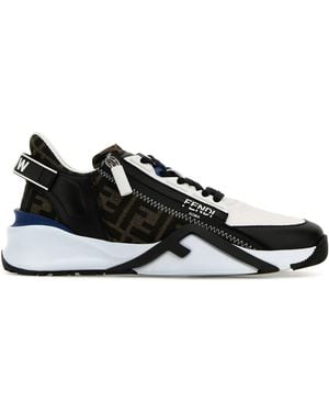 Fendi Leather And Jacquard Flow Trainers - Black