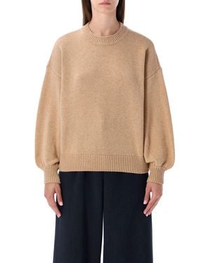 Sessun Camel Wool Knit Jumper With Balloon Sleeves - Blue