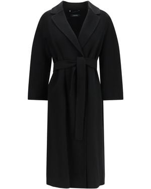 Max Mara Esturia Virgin Wool Coat Fleece Ovis Aries - Black