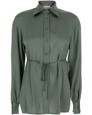 Semicouture Shirt With Classic Collar And Bow Belt On The Front - Green