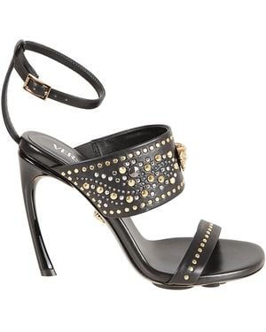 Versace La Medusa 105 Studded Leather Sandals - Metallic