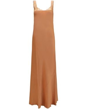 forte_forte Satin Maxi Dress With Lace Trims Acetate; Viscose - Brown