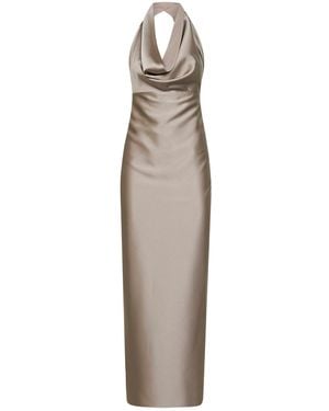 Blanca Vita Taupe Satin Antea Long Dress - Natural
