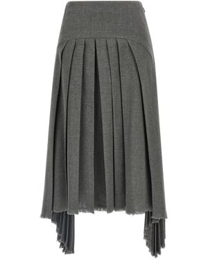 Jil Sander Pleated Wool Canvas Skirt - Gray