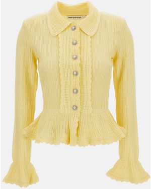 Self-Portrait Pointelle Cardigan - Yellow