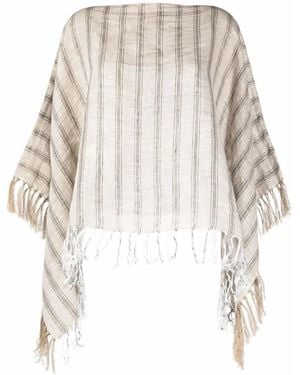 Brunello Cucinelli Striped Tassel-Trim Poncho Clothing - White