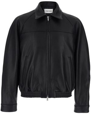 Tonywack Leather Jacket With Classic Collar And Two Zip Pockets For Lamb Outerwear - Black