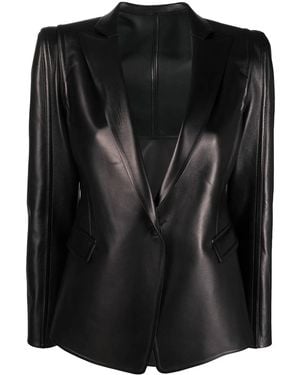 Valentino Single-Breasted Leather Blazer Clothing - Black
