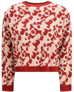Weekend by Maxmara Jacquard Viscose Crewneck Jumper - Red
