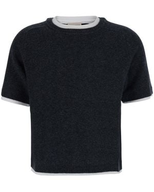 Semicouture Knit Sweater Aida Popeline Cashmere Wool Tops - Black