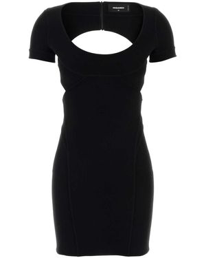 DSquared² Stretch Wool Blend Mini Dress - Black