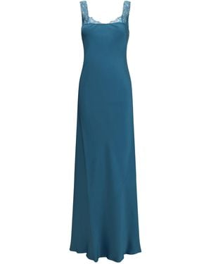 forte_forte Satin Maxi Dress With Lace Trims Acetate; Viscose - Blue
