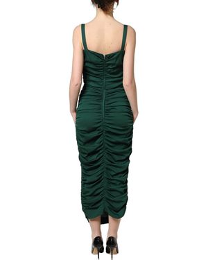 Dolce & Gabbana Ruched Sweetheart Bodycon Midi Dress Silk Elastane - Green
