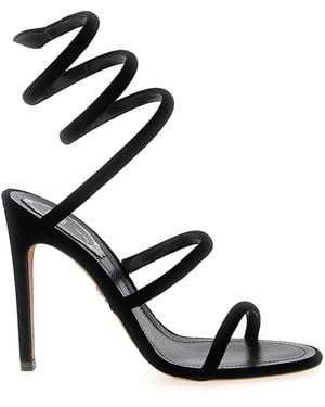 Rene Caovilla Velvet Ankle-Wrap Heels - Black