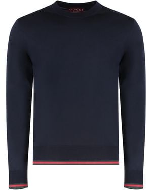 Gucci Crew-Neck Wool Jumper Sweatshirts - Blue
