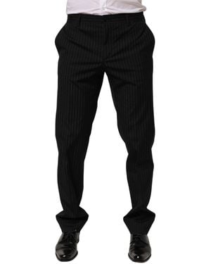Dolce & Gabbana Striped Dress Formal Trouser Pants Wool Blend - Black