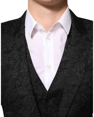 Dolce & Gabbana 3 Piece Brocade Jacquard Suit Martini Polyester - Black
