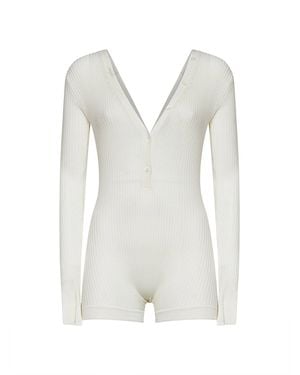 Mugler Off- Ribbed Cotton Bodyshort - White