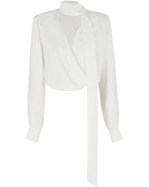 FEDERICA TOSI Blusa Incrociata Con Sciarpina Crepe De Chine - White