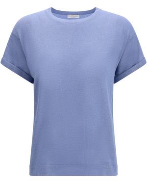 Brunello Cucinelli Cashmere Glitter T-Shirt - Blue