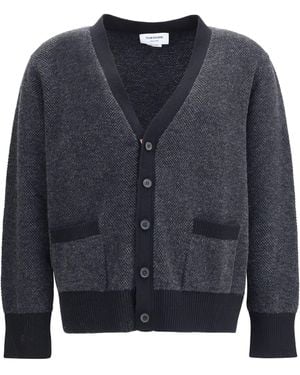 Thom Browne Textured Stitch V Neck Cardigan - Blue