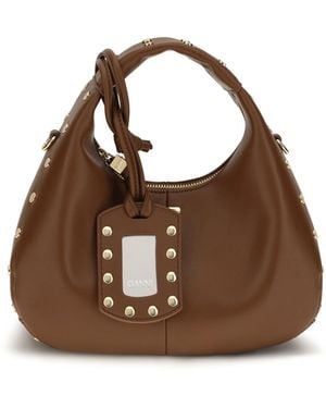 Ganni Mini Studded Hobo Handbag Shoulder Bags - Brown