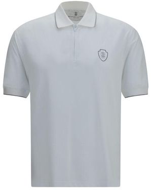 Brunello Cucinelli White Polyamide Polo Shirt - Blue