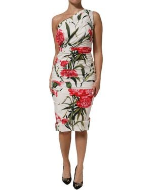 Dolce & Gabbana Floral One Shoulder Sheath Dress Co+03 - Red