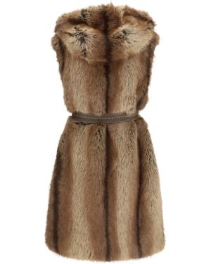 Pinko Galearis Faux Fur Hooded Vest - Brown
