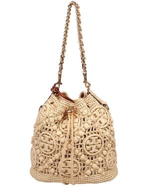 Tory Burch Monogram T Raffia Bag Natural Color - Metallic