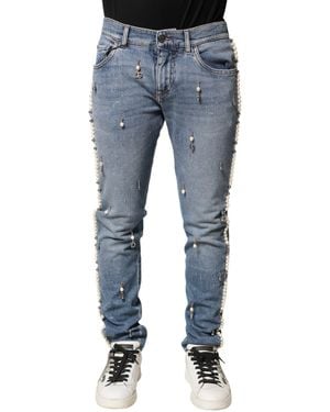 Dolce & Gabbana Embellished Cotton Skinny Denim Jeans Co+02 Clothing - Blue