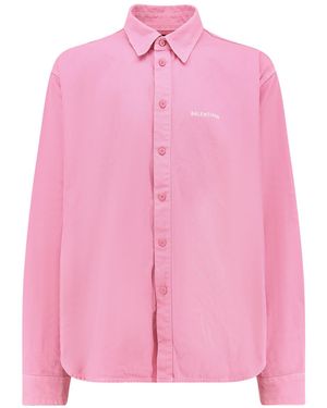 Balenciaga Denim Shirt With Distressed Effect - Pink