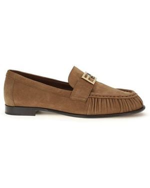 Fendi Lamb Ovis Aries Slip-On Loafers - Brown