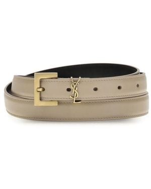 Saint Laurent Calf Leather Bos Taurus Thin Belt - Metallic