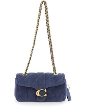 COACH Crossbody Bag With Chain Handles And Logo Plate On The Front Suede For - Blue