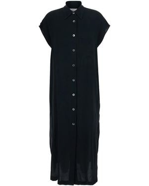 Grifoni Long Dress With Classic Collar And Button Closure On The Front - Black