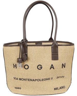 Hogan Address Shopping Piccola Tess Rafia Tex Calfskin Borsa - Natural