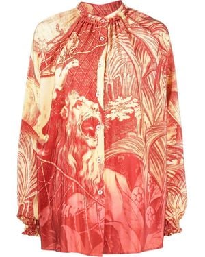 F.R.S For Restless Sleepers Long Sleeve Printed Silk Shirt - Red